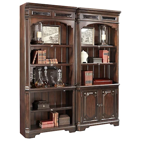 Traditional 2 Door Bookcase with Seed Glass Detail and LED Display Lighting